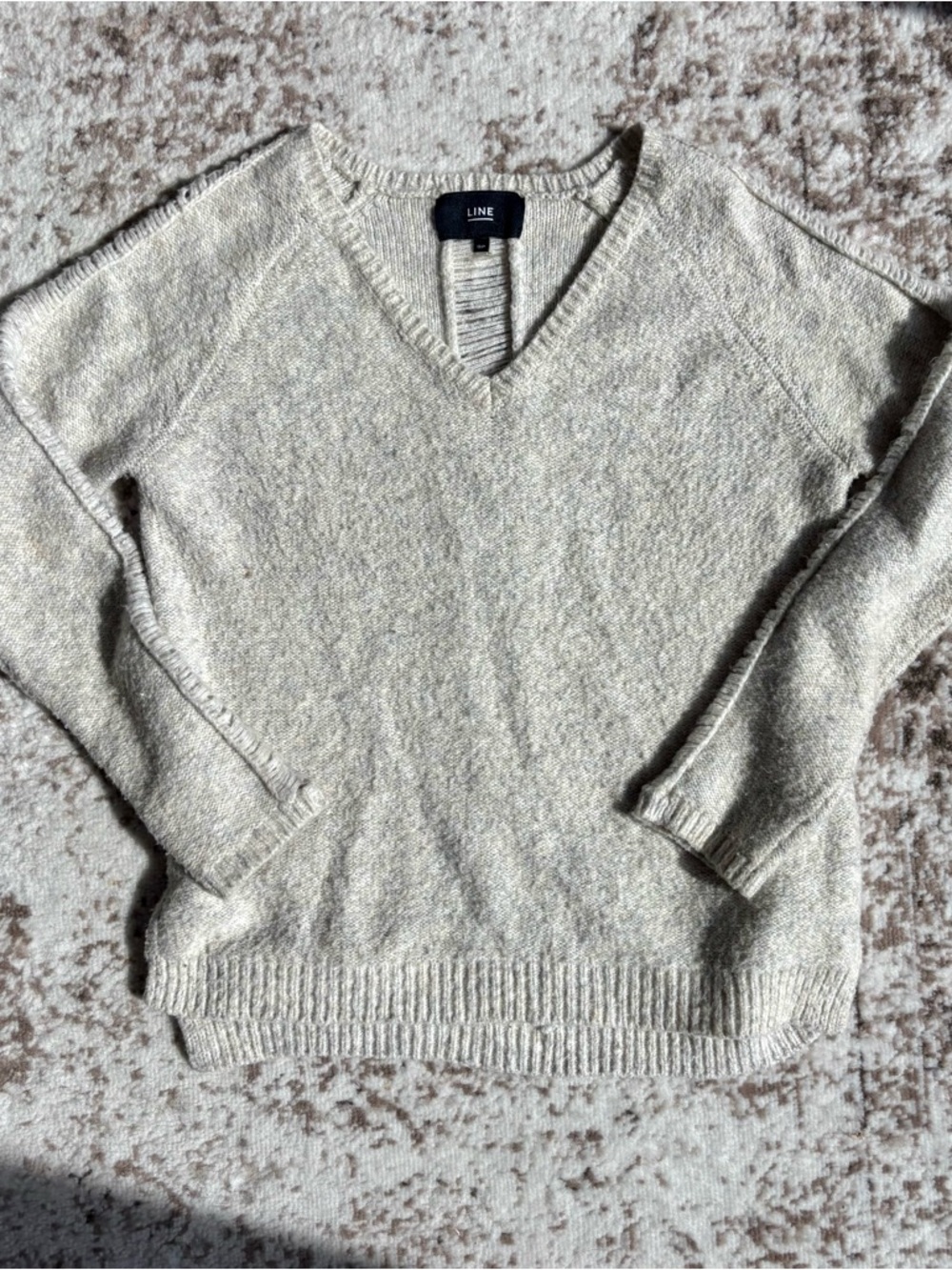 LINE the Label V-Neck Hollow Out/Distressed Cream Grey Sweater